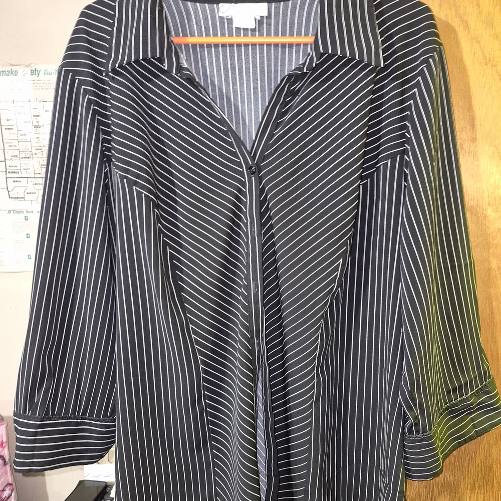 dressbarn Black and White Pinstripe Button-Down Shirt